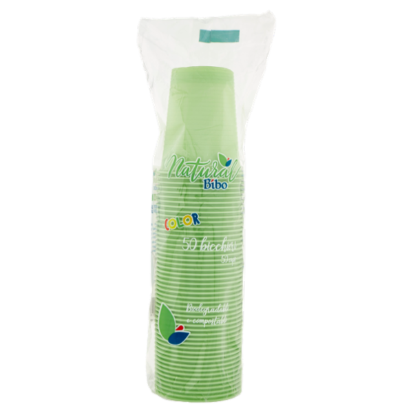 Natural Bibo Color bicchieri Verdi Biodegradabili e compostabili 200 cc 50 pz
