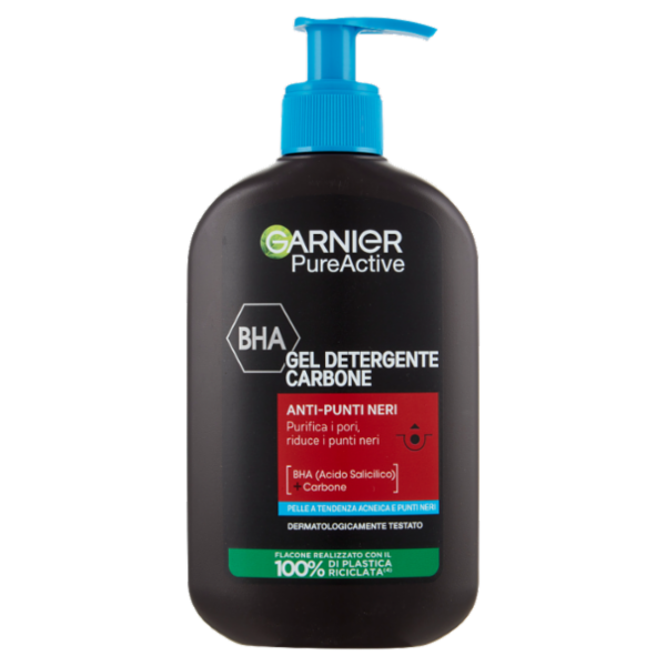 Garnier PureActive Gel Detergente Carbone Anti-punti neri con BHA e Carbone 250 ml
