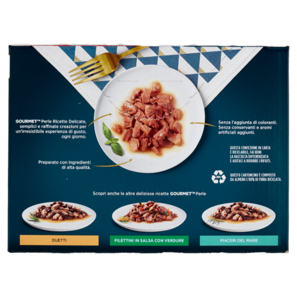 PURINA GOURMET Perle Ricette Delicate Filettini in Salsa Anatra, Pollo, Tacchino, Vitello 12x85g