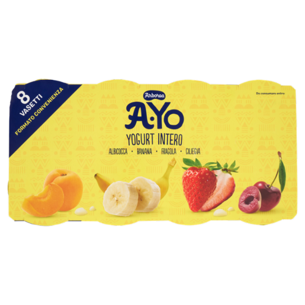 Arborea A-Yo Yogurt Intero Albicocca - Banana - Fragola - Ciliegia 8 x 125 g