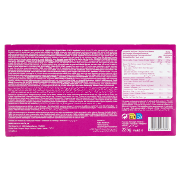 Gullón Gluten Free Sandwich Chocolate 5 x 45 g
