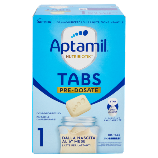 APTAMIL Nutribiotik Tabs 1,Latte di partenza in Tabs pre-dosate,dalla nascita al 6°mese,21 bustine