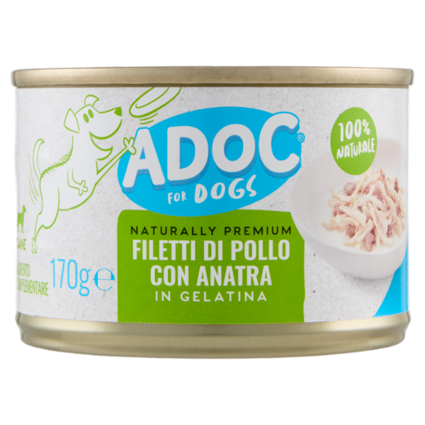 ADoC For Dogs Naturally Premium Filetti di Pollo con Anatra in Gelatina 170 g