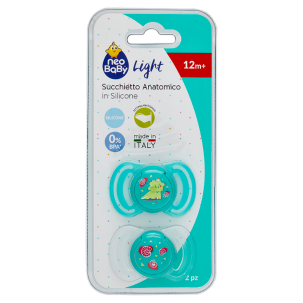 neo Baby Light Succhietto Anatomico in Silicone 12m+ Dino Verde 2 pz
