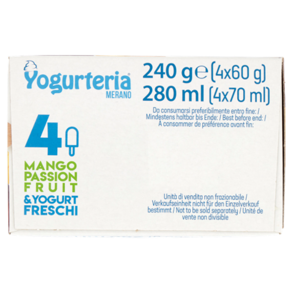 Yogurteria Frozen Yogurt Mango Passion Fruit Stecchi 4 x 60 g