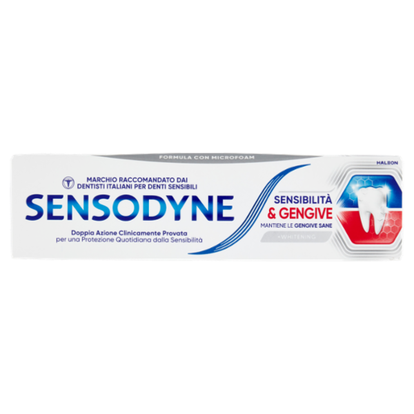 Sensodyne Sensibilità & Gengive Whitening, Dentifricio per Denti sensibili e Fastidi Gengivali, 75ml