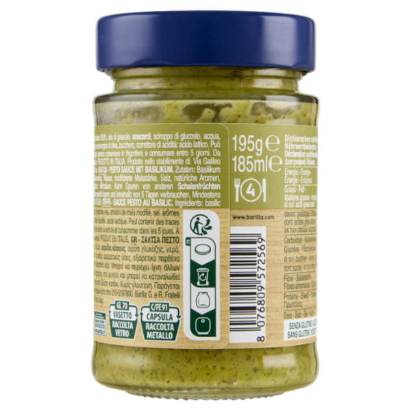 Barilla Pesto Genovese Vegan Condimento e Sugo per Pasta 195 g