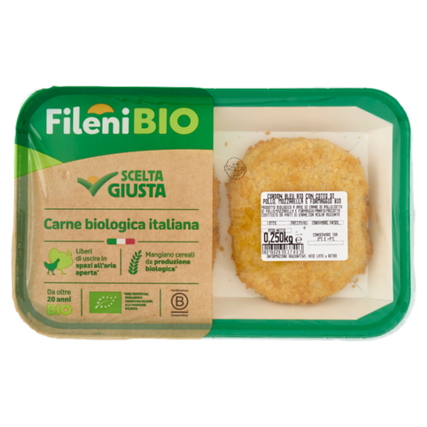 Fileni Bio Cordon Bleu Bio con Cotto di Pollo, Mozzarella e Formaggio Bio 0,250 kg