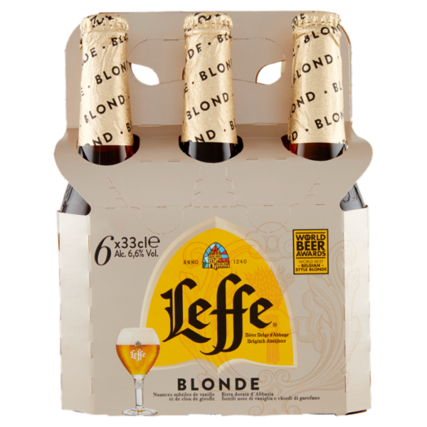 LEFFE BLONDE Birra bionda belga d'abbazia doppio malto bottiglia 6x33cl
