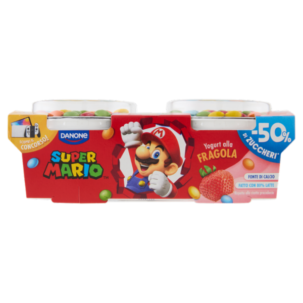 DANONE Super Mario, Yogurt gusto Fragola con Confettini, 2x110g