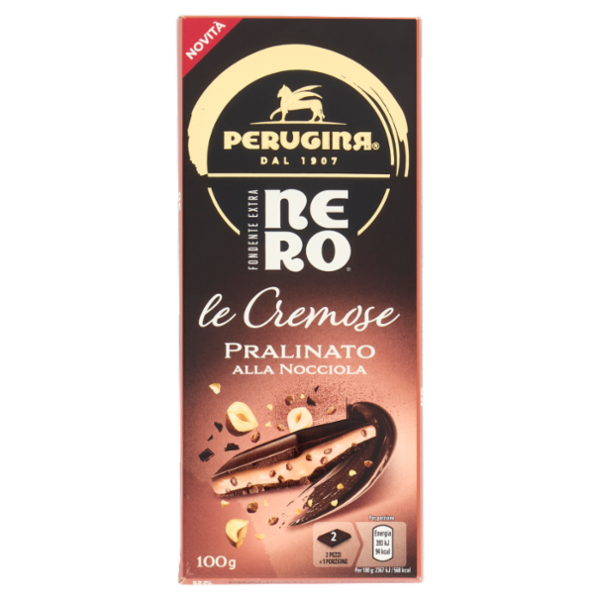 PERUGINA NERO Pralinato Nocciola Tavoletta Cioccolato Fondente Ripiena 100g