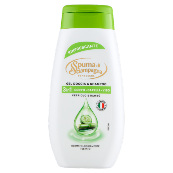 Spuma di Sciampagna Benessere Gel Doccia & Shampoo Rinfrescante Cetriolo e Bambù 250 ml
