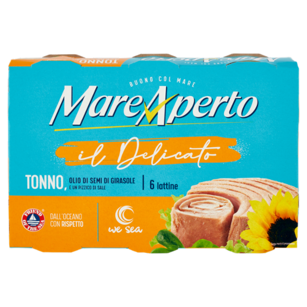Mare Aperto il Delicato Tonno, Olio di Semi di Girasole e un Pizzico di Sale 6 x 70 g