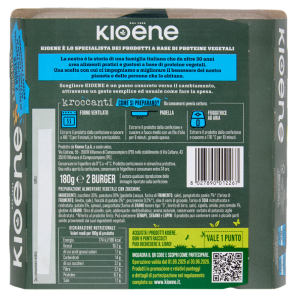 Kioene Kroccanti 2 Burger di Zucchine con Panatura di Panko, Fiocchi di Patate e Prezzemolo 180 g