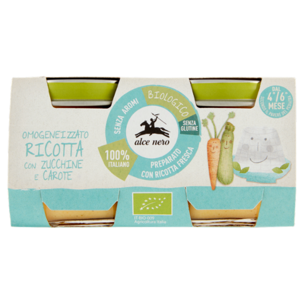 alce nero Omogeneizzato Ricotta con Zucchine e Carote 2 x 80 g