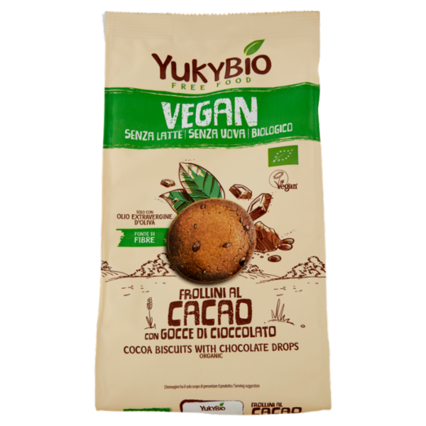 YukyBio Vegan Frollini al Cacao con Gocce di Cioccolato 250 g