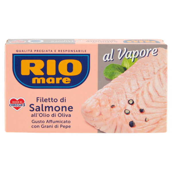 Rio mare Filetto di Salmone all'Olio di Oliva Gusto Affumicato con Grani di Pepe al Vapore 150 g
