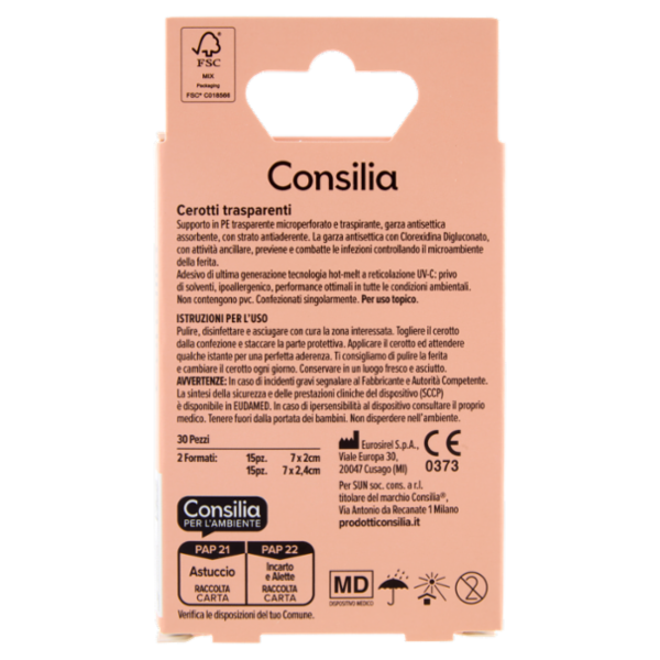 Consilia Cerotti Trasparenti con Garza Disinfettante 2 Formati 30 pezzi