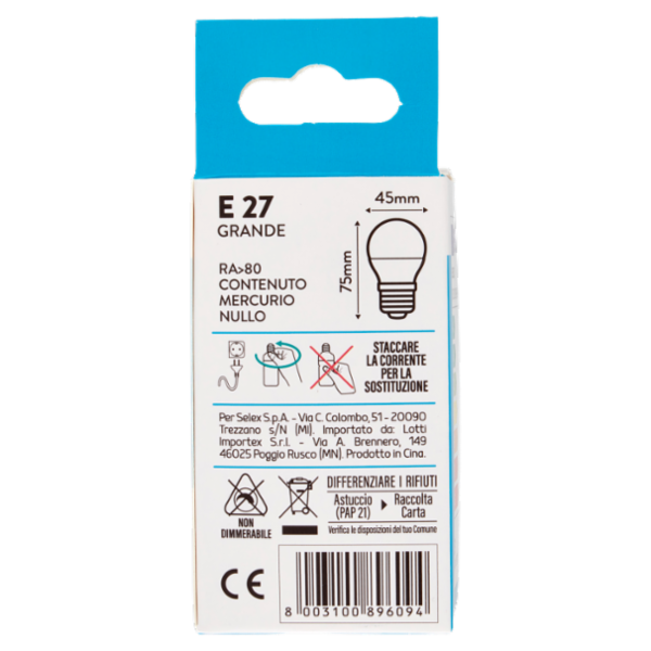 Selex Lampadina Led Sfera E27 3W Luce Calda