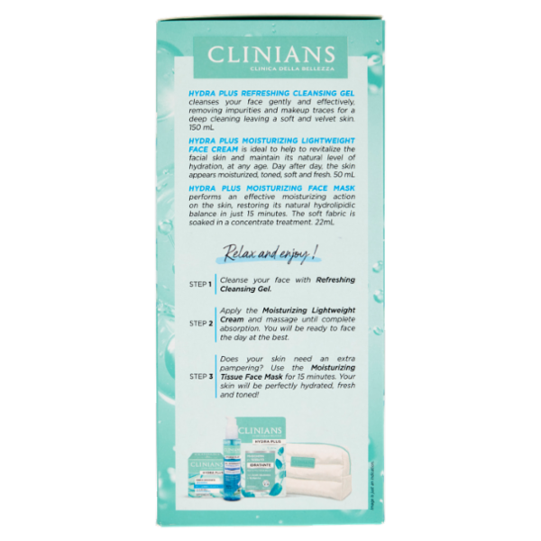 Clinians Hydra Plus Idratante Gel Detergente 150 mL + Crema Idratante 50 mL + Maschera Viso 22 mL