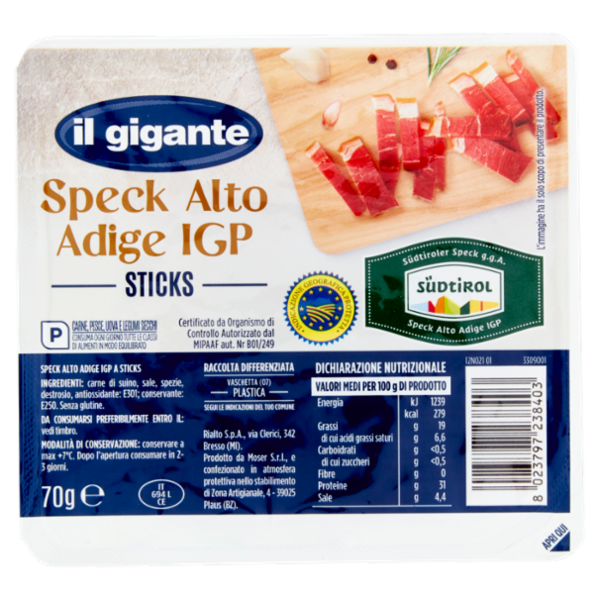 IL GIGANTE Speck Alto Adige IGP Sticks 70 g