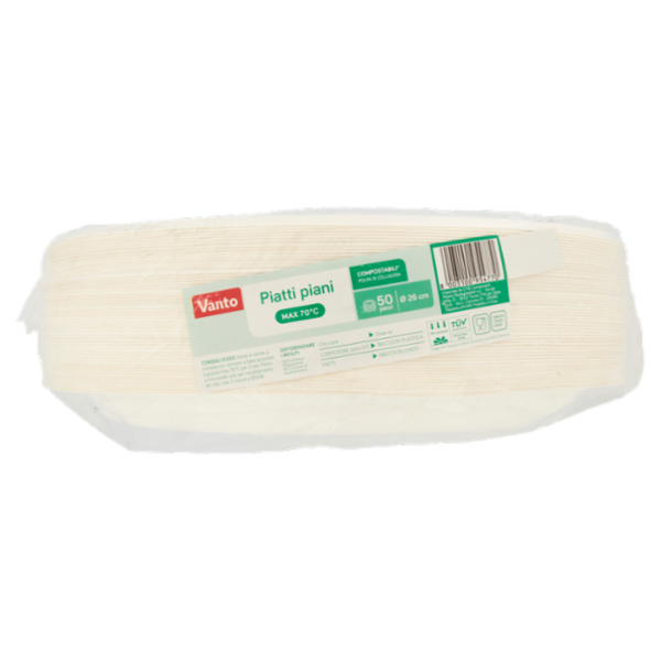 Vanto Piatti Piani in Polpa di Cellulosa Biodegradabili e Compostabili 50 pezzi