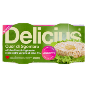 Delicius Cuor Di Sgombro All'olio Di Semi Di Girasole e Olio Extra Vergine Di Oliva 5% 2 x 80 g