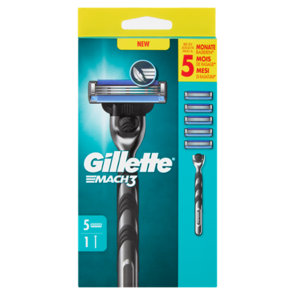 Gillette Mach3 Rasoio da Uomo a 3 Lame, 1 Manico + 5 Lamette