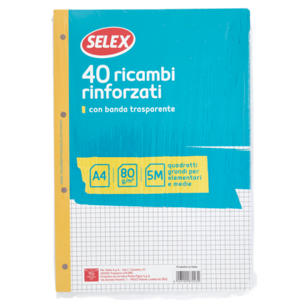 Selex Ricambio Bianco Quaxima Formato A4 40 Fogli Rinforzati 80 g Quadretti 5 mm