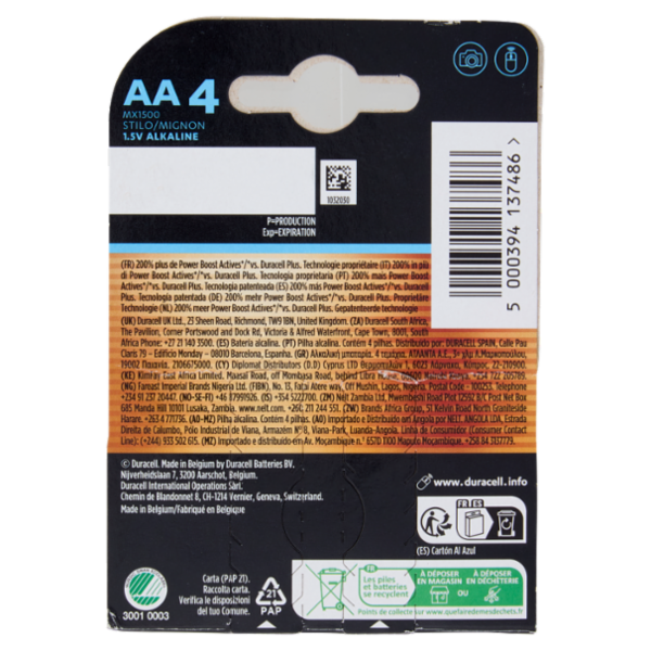 Duracell Optimum AA 4 Stilo / Mignon Alcalina 1.5V MX1500 4 pz
