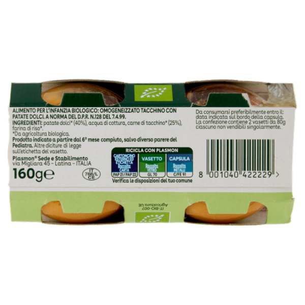 Plasmon semplicemente bio tacchino con patate dolci 2 x 80 g