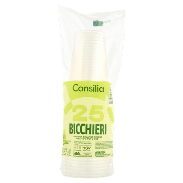 Consilia Bicchieri in PLA Trasparenti e Compostabili 390 cc 25 pezzi
