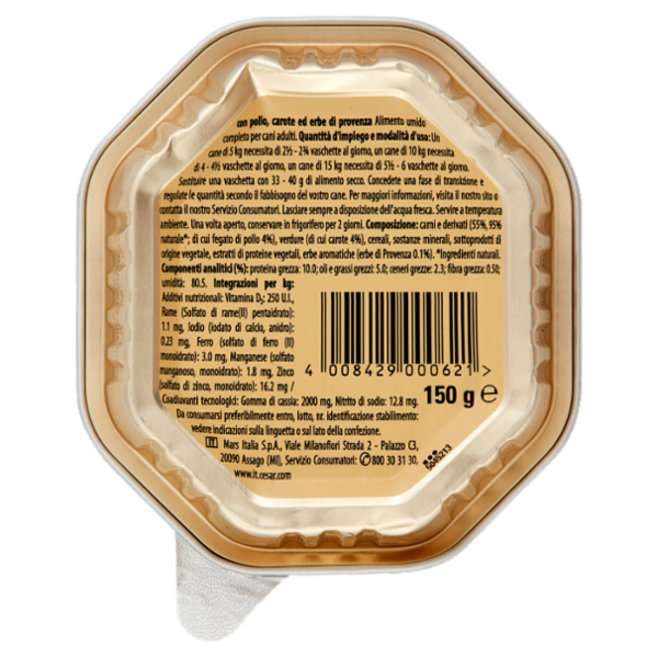 Cesar Selezioni dell'Orto Cibo Umido Cane in Vaschetta con Pollo, Carote ed Erbe di Provenza 150 g