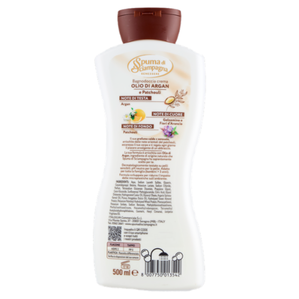 Spuma di Sciampagna Benessere Bagnodoccia crema Nutriente Olio di Argan e Patchouli 500 ml