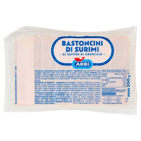 Arbi Bastoncini di Surimi al Sapore di Granchio 250 g