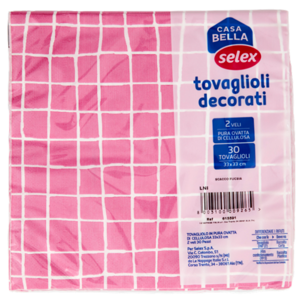 Selex Casa Bella Tovaglioli 2 Veli 33X33 cm Decoro Scacchi Fucsia 30 pezzi