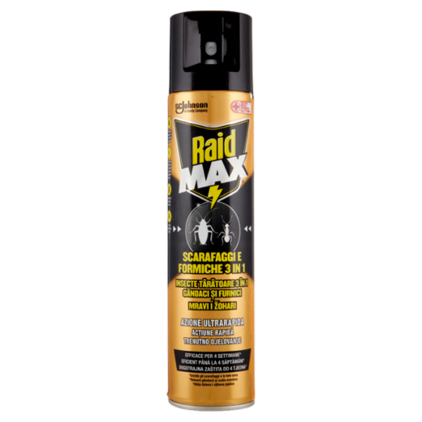 Raid Aerosol Max Scarafaggi e Formiche 3 in 1, Spray Insetticida, Efficace per 4 Settimane, 300 ml
