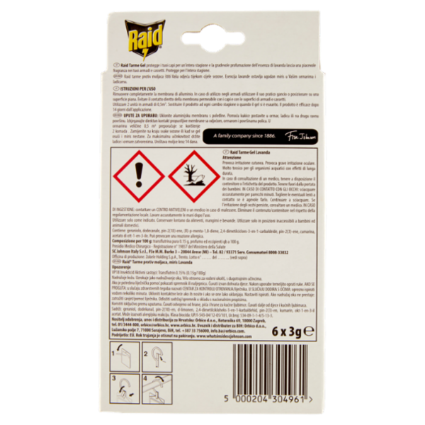 Raid Anti Tarme Gel Vestiti, Confezione da 6 Pezzi alla Lavanda, Protegge per l'Intera Stagione 6x3g