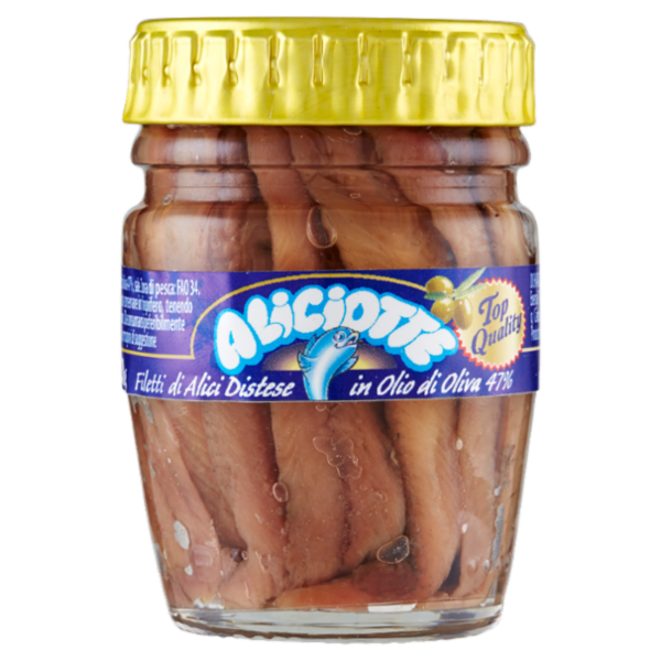 L'Isola d'Oro Aliciotte Top Quality Filetti di Alici Distese in Olio di Oliva 47% 58 g