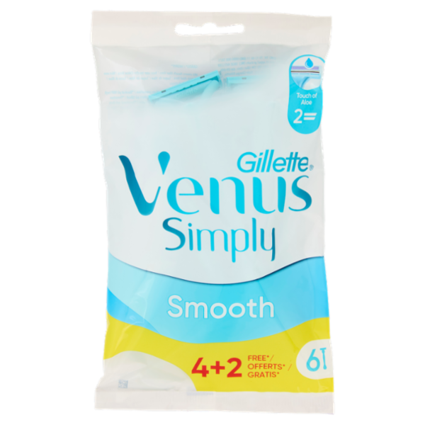 Gillette Venus Simply Smooth Rasoio Donna Usa e Getta a 2 Lame 4 Rasoi + 2 Gratis = 6 Rasoi