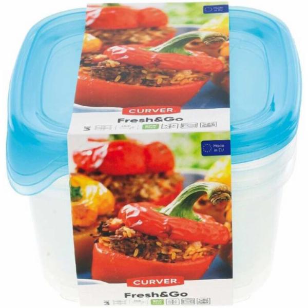 Curver Fresh & Go Set Scatole per Alimenti Quad 3 Pezzi X 1,2l Set 3 C