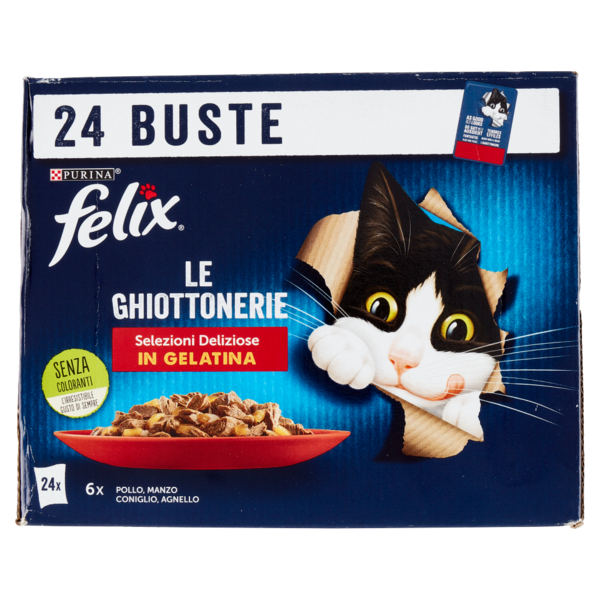 FELIX Le Ghiottonerie Selezioni Deliziose in Gelatina (Pollo, Manzo, Coniglio, Agnello) 24 x 85 g