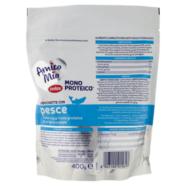 Selex Amico Mio Gatto Croccantini con Pesce Mono Proteico 400 g