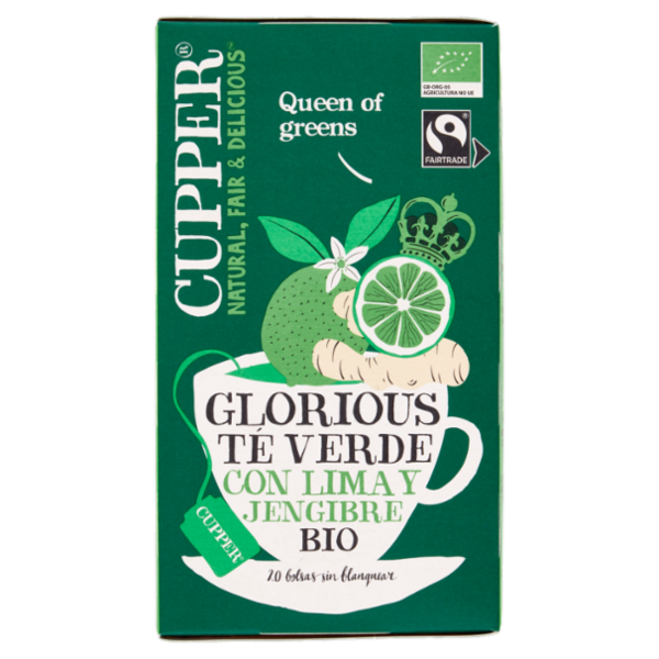 CUPPER Tè Verde Lime e Zenzero Biologico e Fairtrade, Tè Energizzante, 20 Bustine 35 g