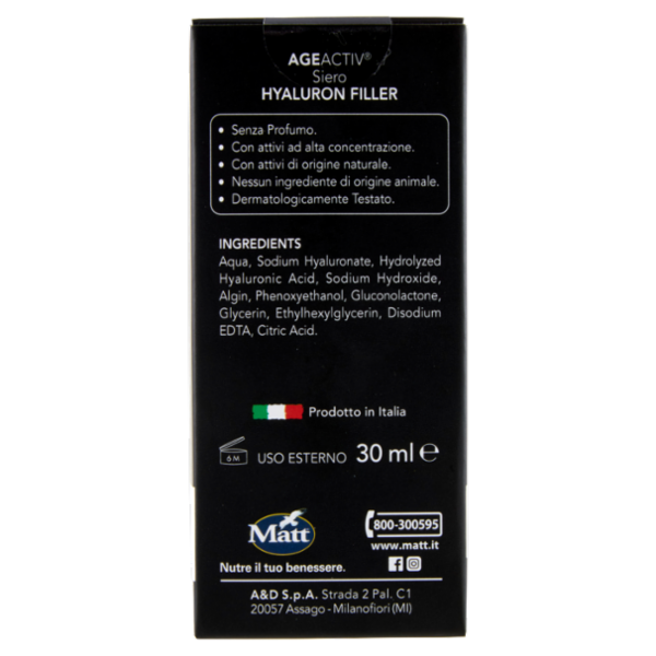 Matt Age Activ Hyaluron Filler Siero Viso e Collo Acido Ialuronico Puro 3P 30 ml
