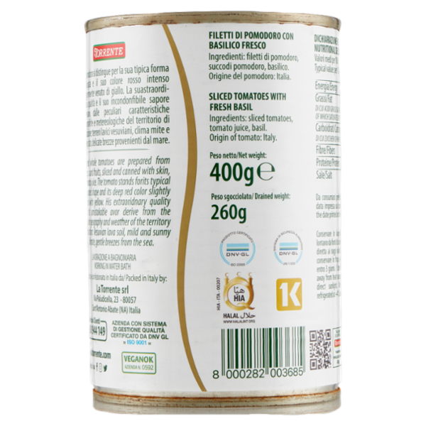 la Torrente Filetti di Pomodoro con Basilico Fresco 400 g