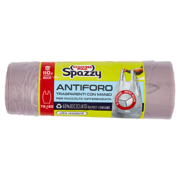 Domopak Spazzy Antiforo Trasparenti con Manici 110lt Formato Maxi 70x120cm 10 pz