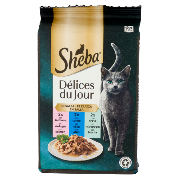 Sheba Délices du Jour Cibo Umido Gatto in Salsa con Salmone, Tonno e Trota 6 x 50 g