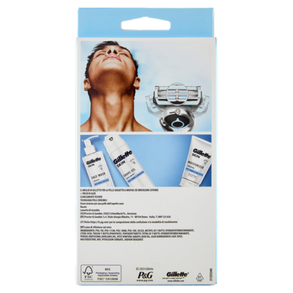 Gillette Skinguard Sensitive Rasoio da Uomo, 1 Manico + 2 Lamette