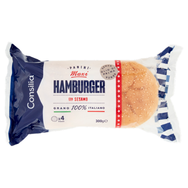 Consilia Pane per Maxi Hamburger con Sesamo 4 pezzi 300 g